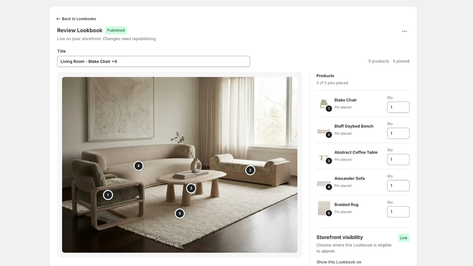ScenePose Lookbook editor with numbered product pins